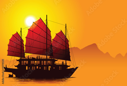 Silhouette of chinese junk #20711538