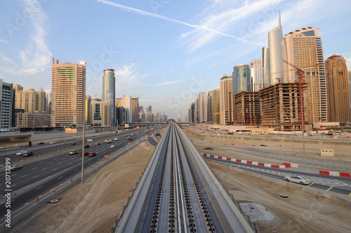 Metro line at Sheikh Zayed Road in Dubai, UAE