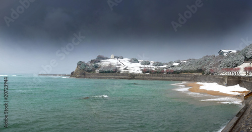 Stitched Panorama plage en hiver