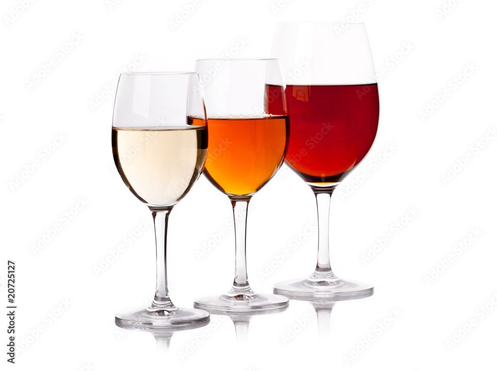 Three glasses with wine of different colour Three glasses with wine of different colour
