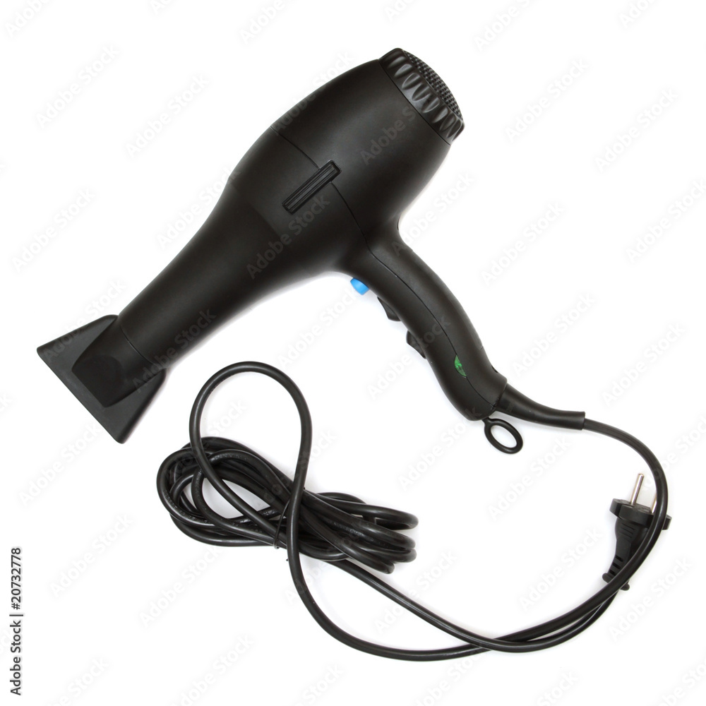 Black hair dryer isolated on white background Black hair dryer isolated on white background