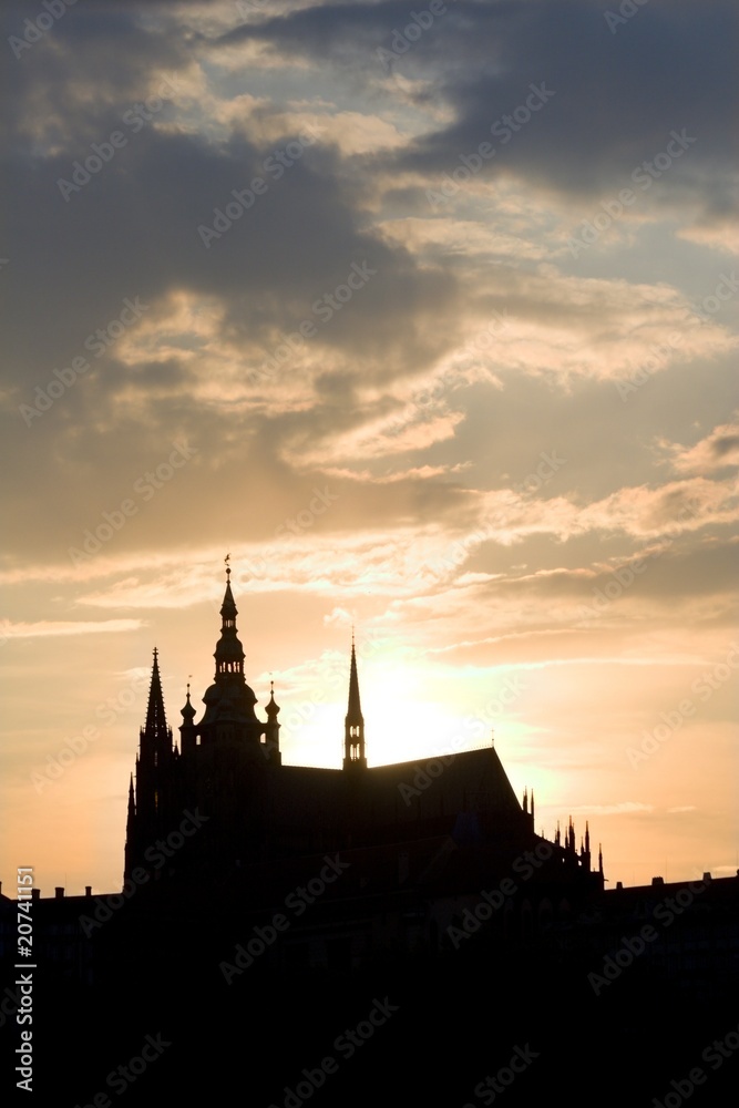 cathedral of st. vitus in prague - silhouette in sunset