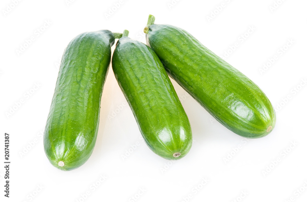 Three Ripe Green Cucumbers Isolated Three Ripe Green Cucumbers Isolated