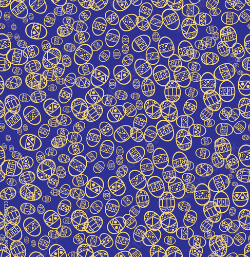 Seamless easter eggs on blue background, vector illustration