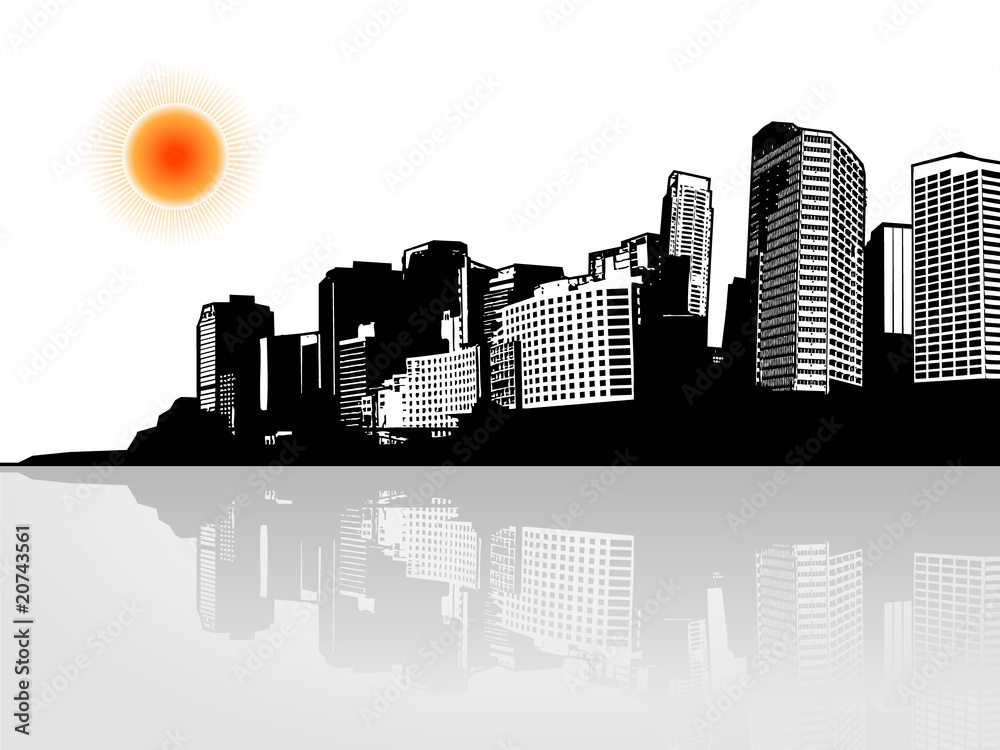 Fototapeta premium City with reflection. Vector art