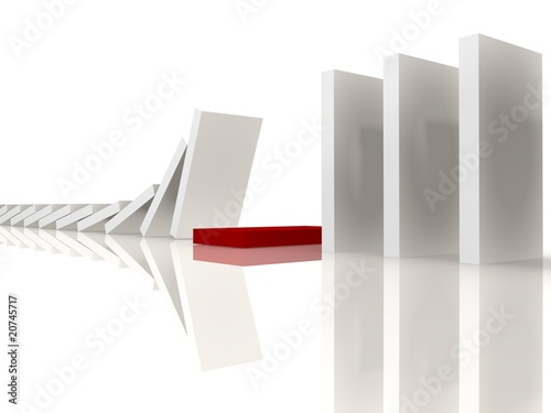 White dominos stopping at the red - 3d image