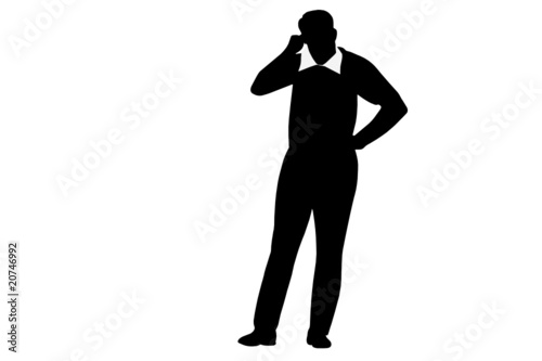 Vector illustration of businessman speaks by mobile phone