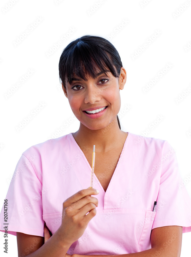 Portrait of a pretty nurse holding a thermometer Portrait of a pretty nurse holding a thermometer
