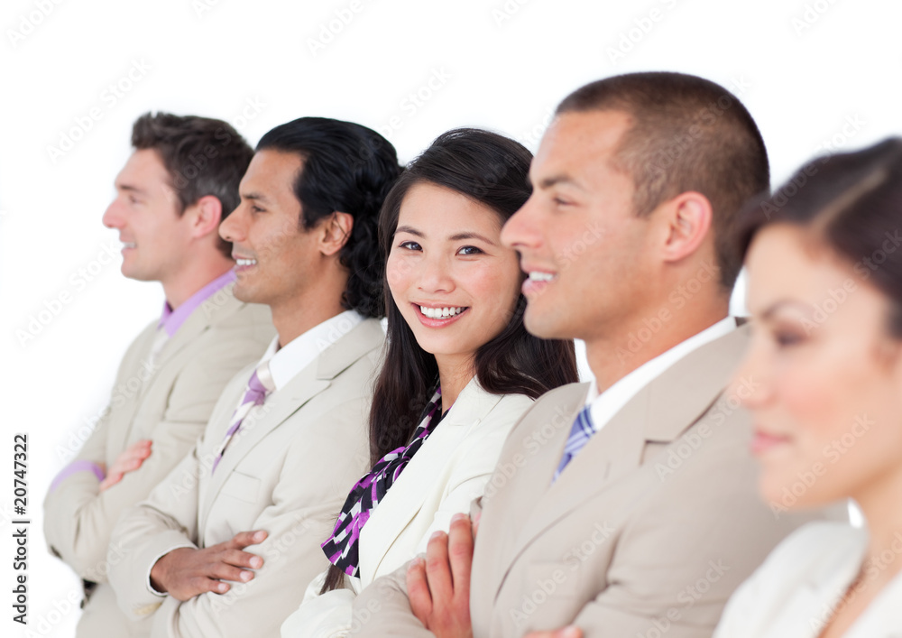 Asian business woman and her team lining up Asian business woman and her team lining up