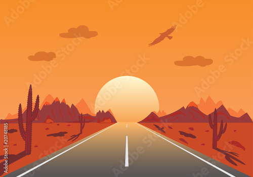 Sunset Road in mexican desert
