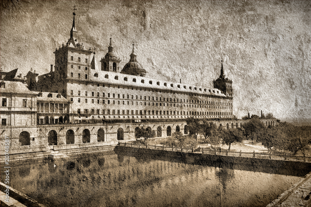 Escorial palace in Spain, grungy photo