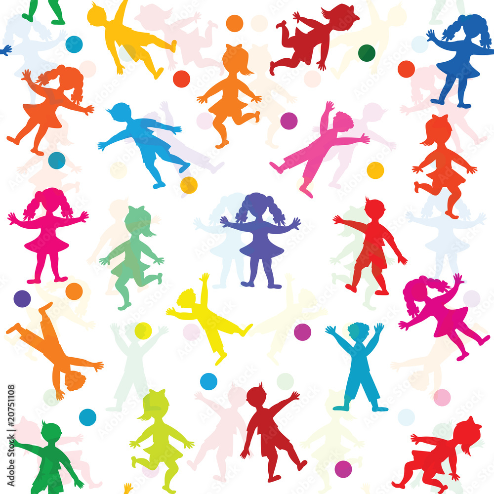 Children silhouettes playing pattern