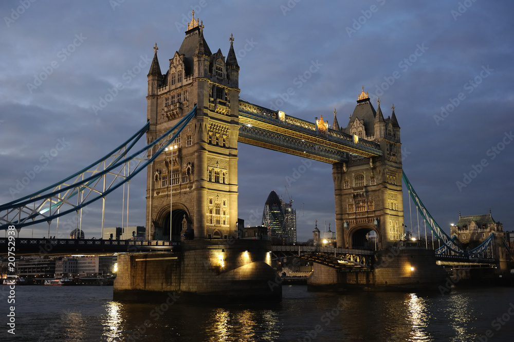 Tower Bridge, London, England, UK, Europe, illuminated at dusk