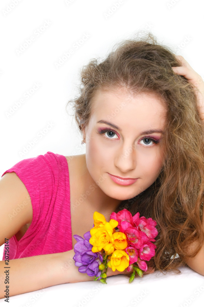 studio portrait of beautiful girl with flowers studio portrait of beautiful girl with flowers