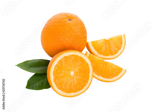 ripe oranges with leaves