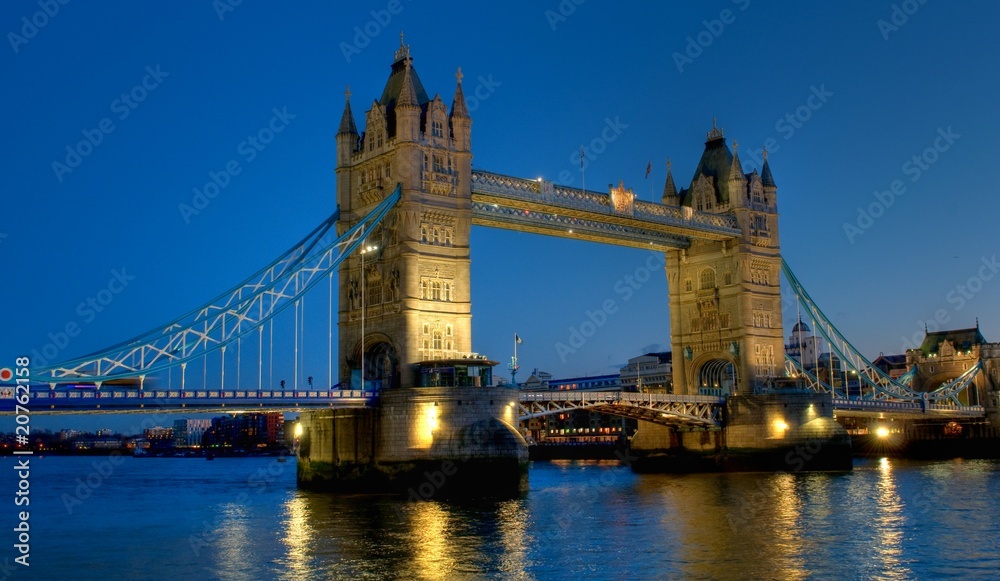 Night shot of Tower Bridge and the City of London