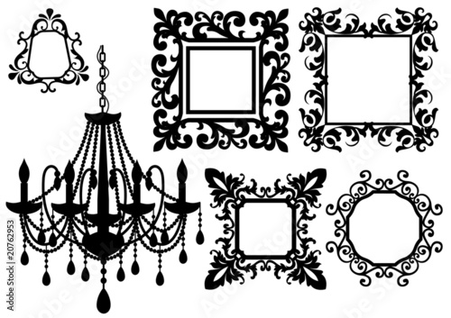 picture frames and chandelier, vector