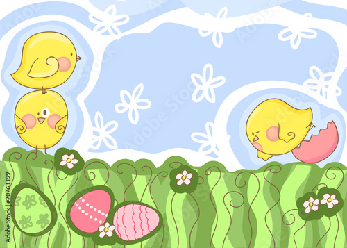 funny chicks playing on meadow