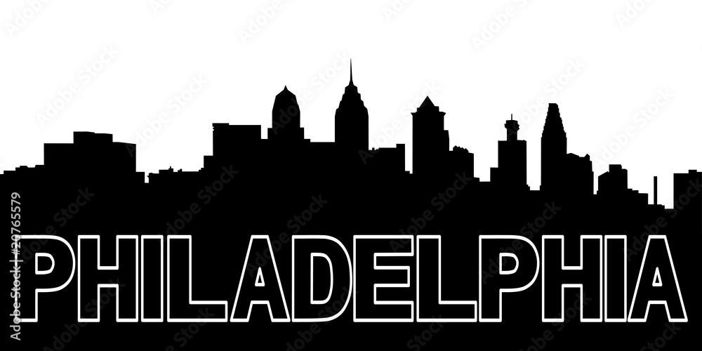 Philadelphia skyline black silhouette on white