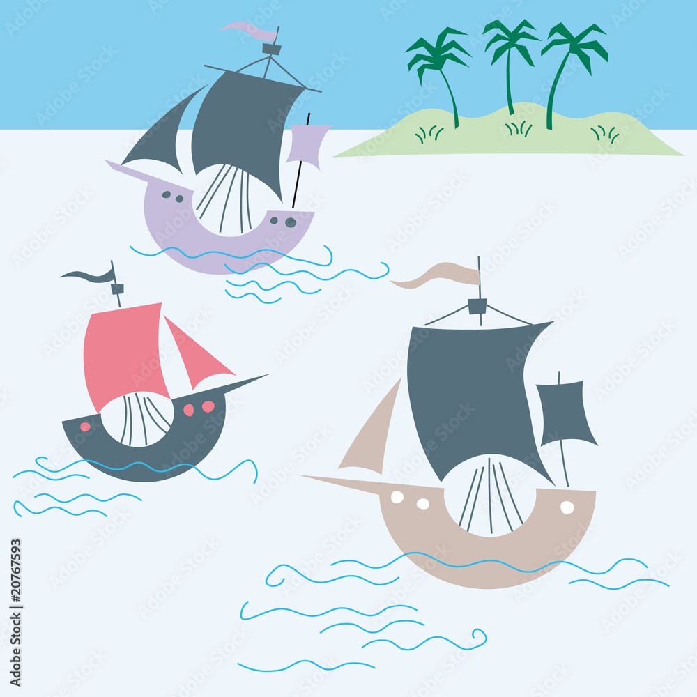 Discovery america Spanish soldier, 1492, vector illustration