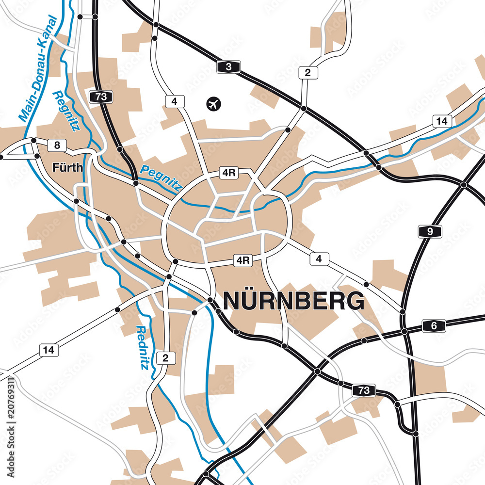 Stadtplan/Umgebungskarte Nürnberg Stock Illustration | Adobe Stock