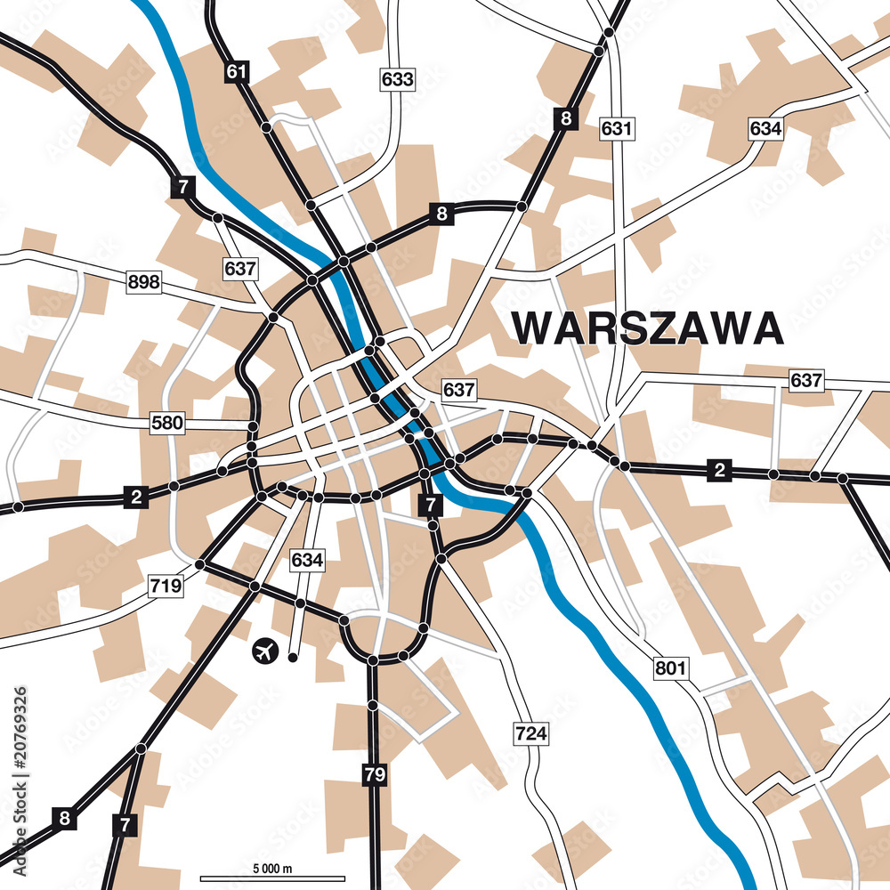 Fototapeta premium Mapa miasta / mapa obszaru Warszawa