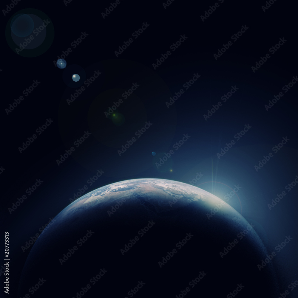 Earth blue planet in space with star