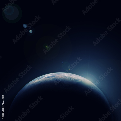 Earth blue planet in space with star