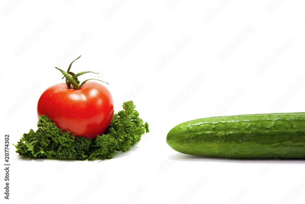 Fresh tasty vegetables on white