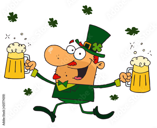 Happy Leprechaun With Two Pints of Beer