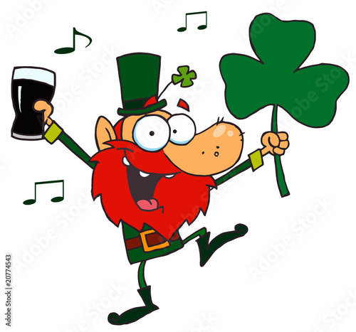 Lucky Leprechaun Dancing with a Glass of Beer and Shamrock
