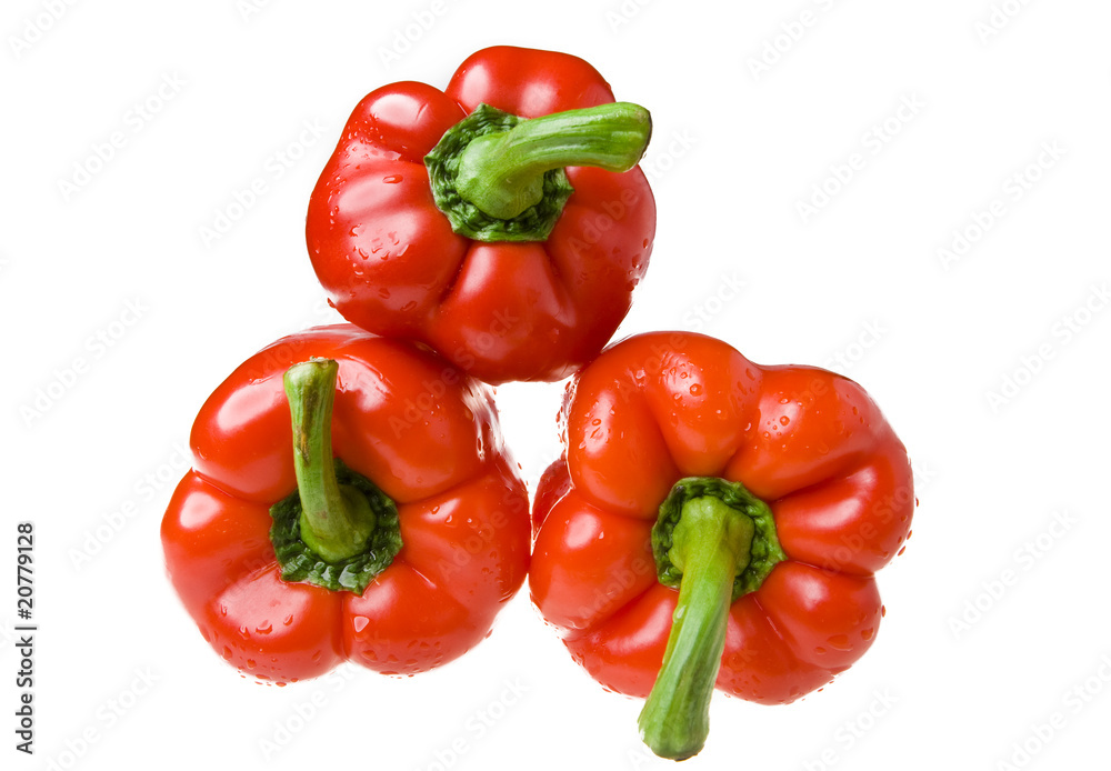 red juicy peppers on white background