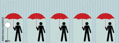 People queuing in the rain sign left blank for own text