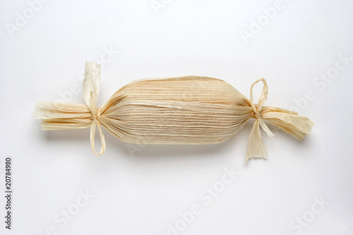 Single Chicken Tamale on a White Background