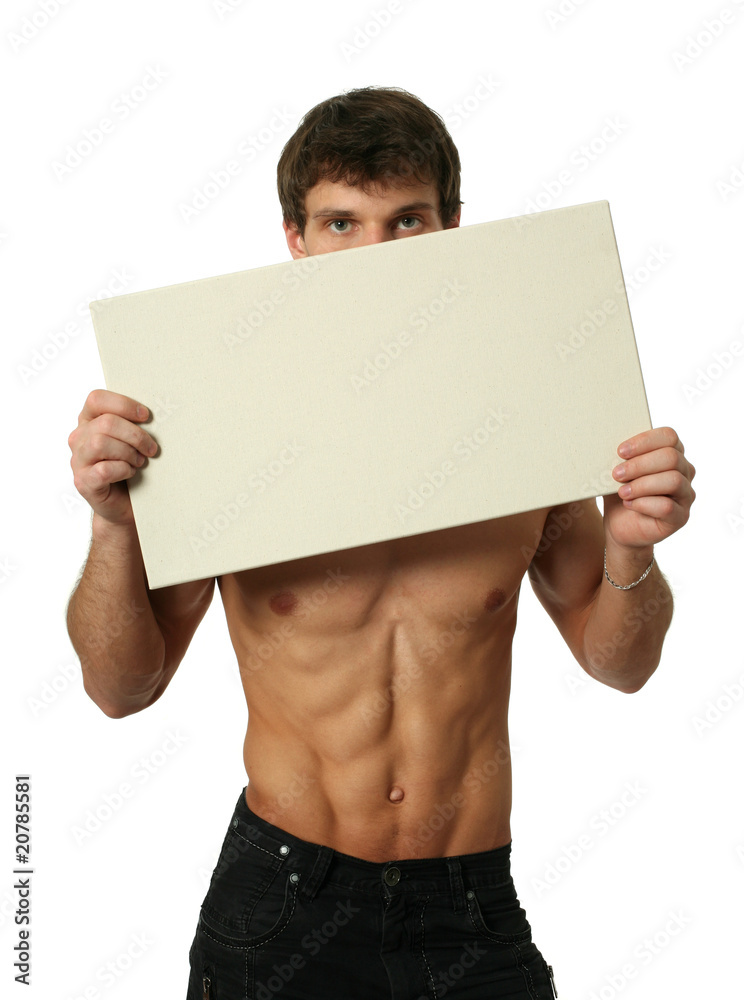 Young Sexy Man with Copy Space Blank Banner Young Sexy Man with Copy Space Blank Banner