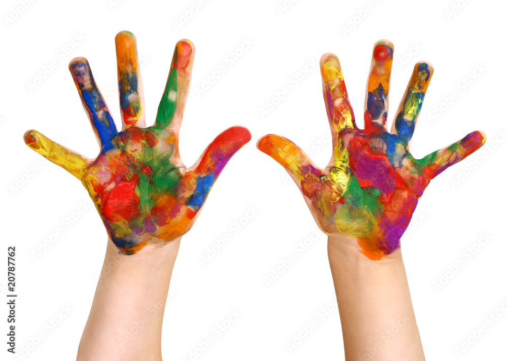 Fototapeta premium Preschooler Rainbow Painted Hands