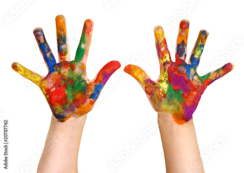 Preschooler Rainbow Painted Hands