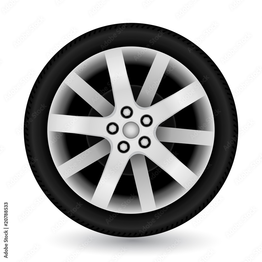 Fototapeta premium Car wheel on white background. Vector illustration.
