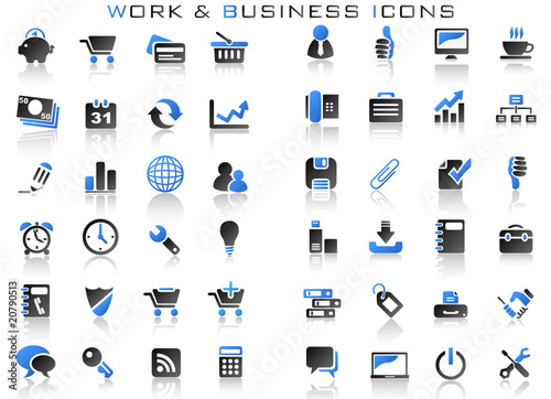 48 top icons - work business iconset - blue