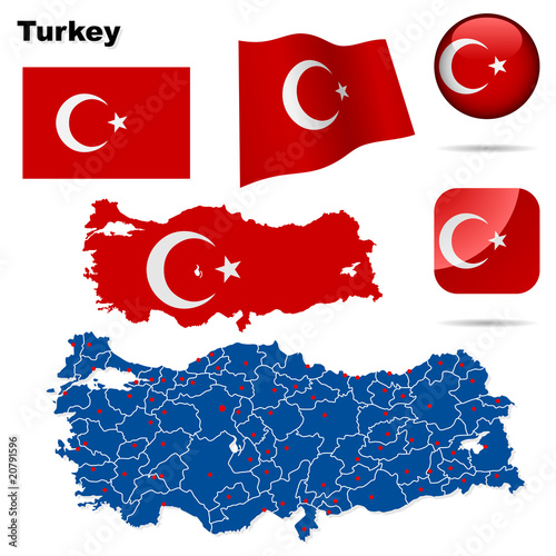 Turkey vector set. Shape, flags and icons.