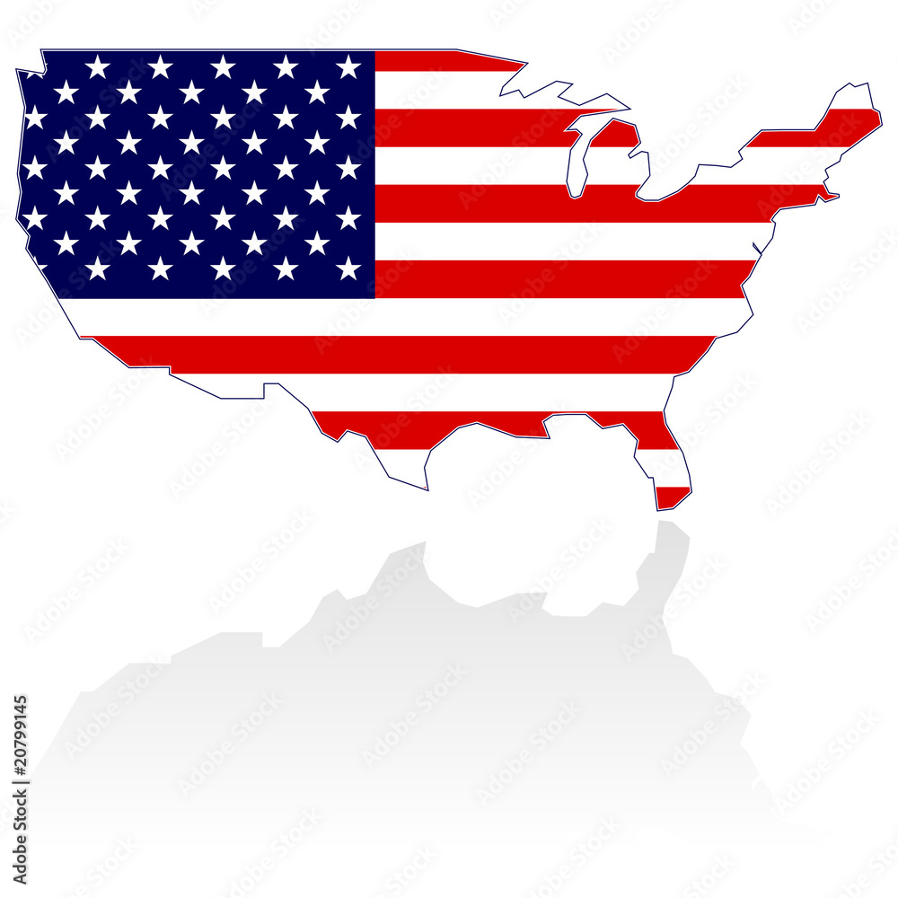United States Map with stars and stripes over white United States Map with stars and stripes over white