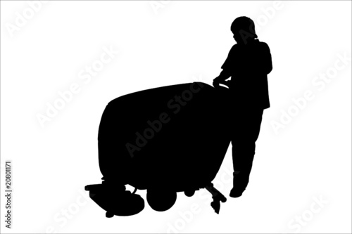 Vector illustration of cleaner with floor buffing machine