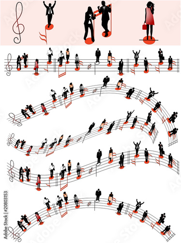 Illustration of people and notes
