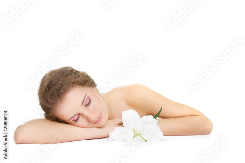 beautiful woman sleeping over white