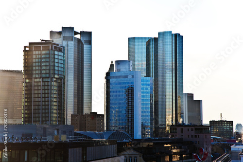 sunset with skyscraper in Frankfurt downtown