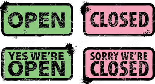 Grunge open and closed signs, vector illustration