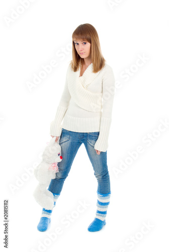 sad girl  with Doll. isolated photo