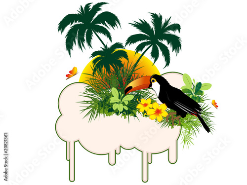 summer banner with tropical bird and palms
