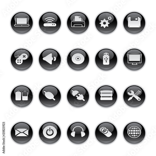 Gel icons in Black - Computer Equipment Buttons. photo