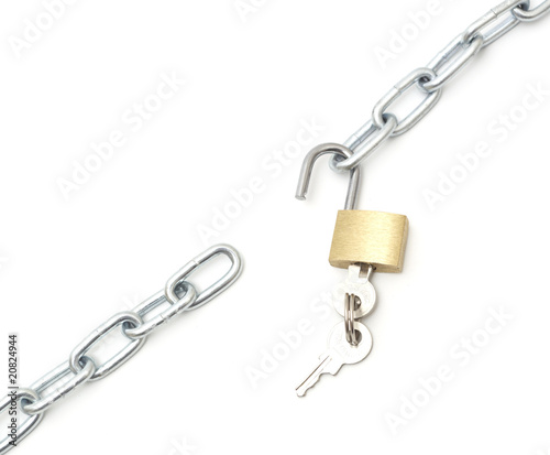 Lock and chain isolated on white background